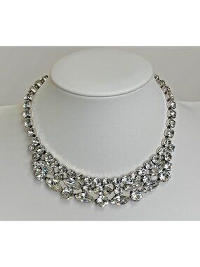 Vintage Eisenberg Signed Clear Rhinestone Silver-Tone Necklace